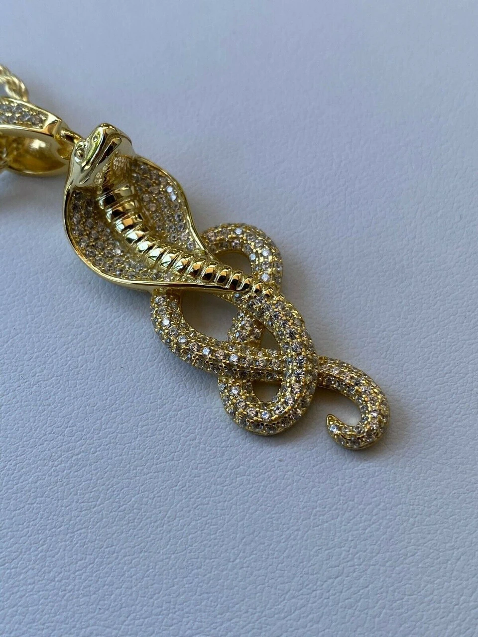 Solid 925 Sterling Silver Snake King Cobra Pendant Necklace Iced Gold Hip Hop 14 Solid 925 Sterling Silver Snake King Cobra Pendant Necklace Iced Gold Hip Hop - Image 12
