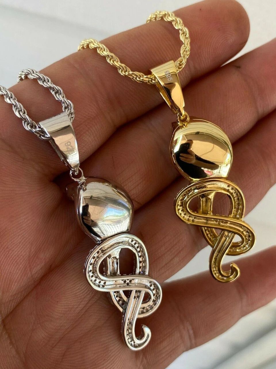 Solid 925 Sterling Silver Snake King Cobra Pendant Necklace Iced Gold Hip Hop 16 Solid 925 Sterling Silver Snake King Cobra Pendant Necklace Iced Gold Hip Hop - Image 14