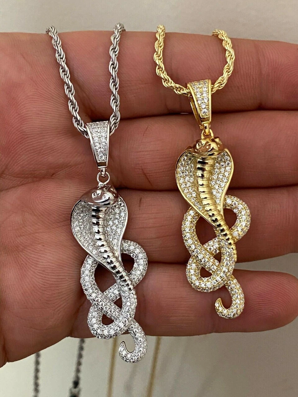 Solid 925 Sterling Silver Snake King Cobra Pendant Necklace Iced Gold Hip Hop 9 Solid 925 Sterling Silver Snake King Cobra Pendant Necklace Iced Gold Hip Hop - Image 7