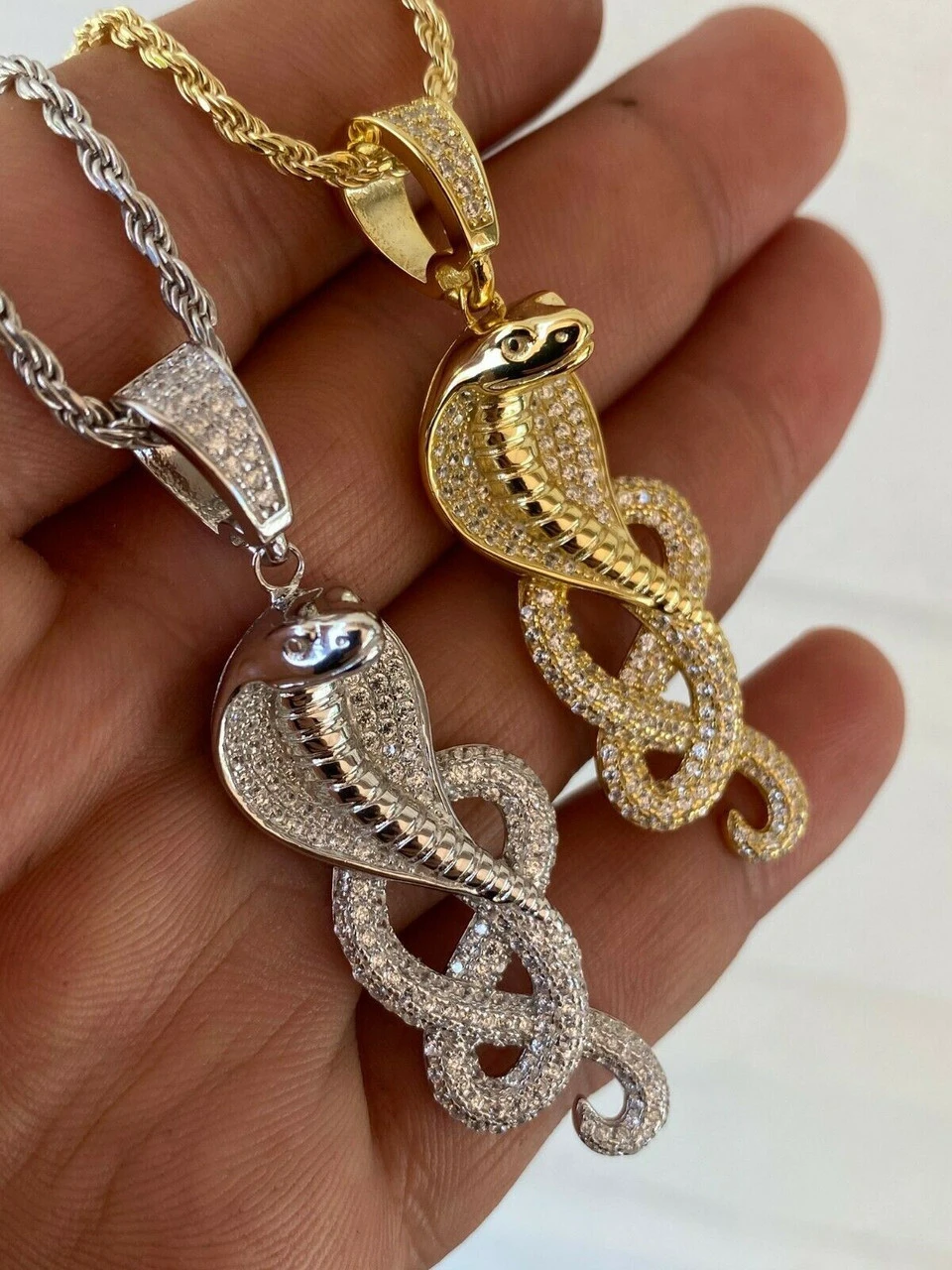 Solid 925 Sterling Silver Snake King Cobra Pendant Necklace Iced Gold Hip Hop 13 Solid 925 Sterling Silver Snake King Cobra Pendant Necklace Iced Gold Hip Hop - Image 11