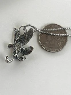 Solid 925 Sterling Silver USA American Eagle Mens Pendant W. 22” Chain -Harlem Bling Shop harlembling solid 925 sterling silver usa american eagle mens pendant w 22 chain 40009.1664399791