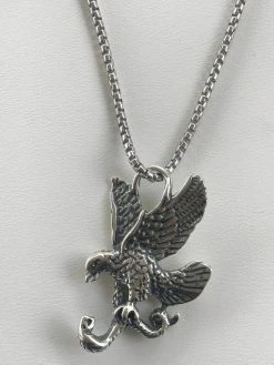 Solid 925 Sterling Silver USA American Eagle Mens Pendant W. 22” Chain