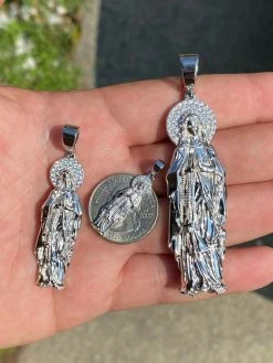 Solid 925 Sterling Silver - Virgin Mary Pendant Iced Necklace Virgin Guadalupe 19 Solid 925 Sterling Silver - Virgin Mary Pendant Iced Necklace Virgin Guadalupe -Harlem Bling Shop harlembling solid 925 sterling silver virgin mary pendant iced necklace virgin guadalupe 12412.1664399808