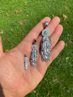 Solid 925 Sterling Silver - Virgin Mary Pendant Iced Necklace Virgin Guadalupe 16 Solid 925 Sterling Silver - Virgin Mary Pendant Iced Necklace Virgin Guadalupe -Harlem Bling Shop harlembling solid 925 sterling silver virgin mary pendant iced necklace virgin guadalupe 39953.1665669741