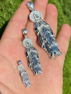 Solid 925 Sterling Silver - Virgin Mary Pendant Iced Necklace Virgin Guadalupe 17 Solid 925 Sterling Silver - Virgin Mary Pendant Iced Necklace Virgin Guadalupe -Harlem Bling Shop harlembling solid 925 sterling silver virgin mary pendant iced necklace virgin guadalupe 55313.1664377199