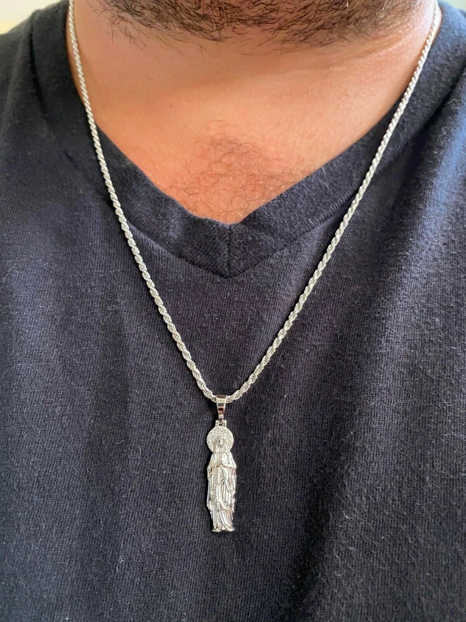 Solid 925 Sterling Silver - Virgin Mary Pendant Iced Necklace Virgin Guadalupe 12 Solid 925 Sterling Silver - Virgin Mary Pendant Iced Necklace Virgin Guadalupe - Image 10