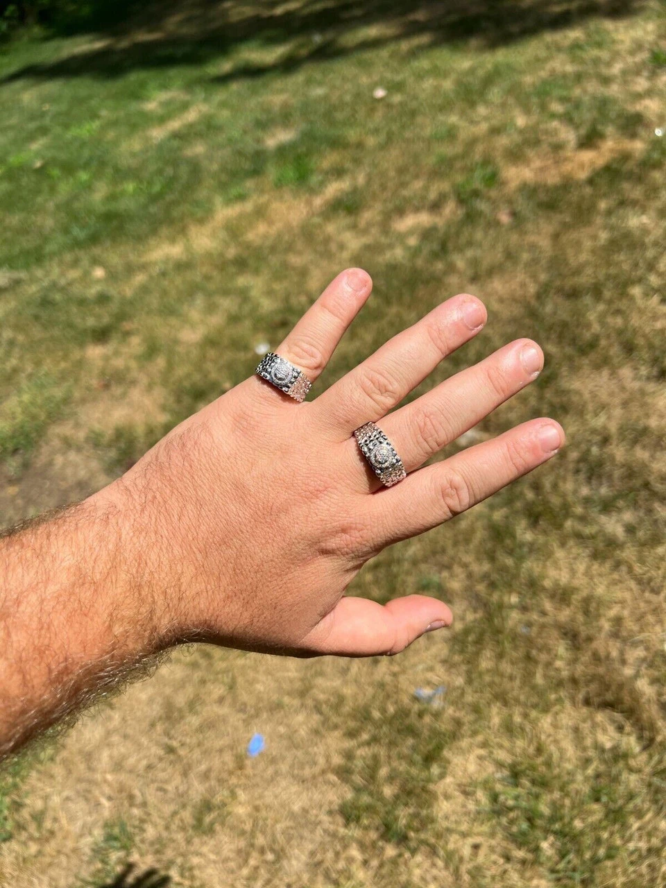 Solid Mens MOISSANITE Nugget Ring Real 925 Silver Iced Pinky Pass Diamond Test 5 Solid Mens MOISSANITE Nugget Ring Real 925 Silver Iced Pinky Pass Diamond Test - Image 3