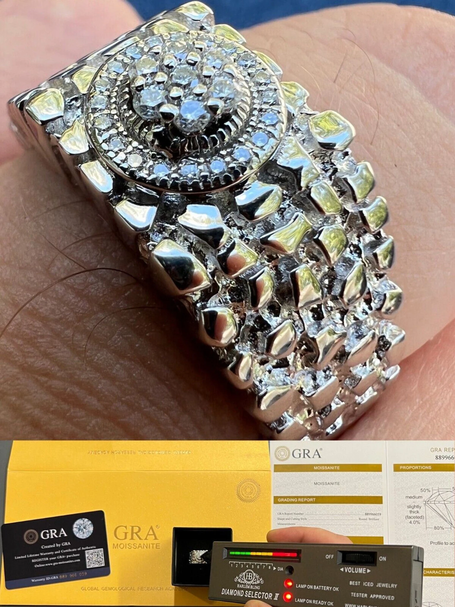 Solid Mens MOISSANITE Nugget Ring Real 925 Silver Iced Pinky Pass Diamond Test 3 Solid Mens MOISSANITE Nugget Ring Real 925 Silver Iced Pinky Pass Diamond Test