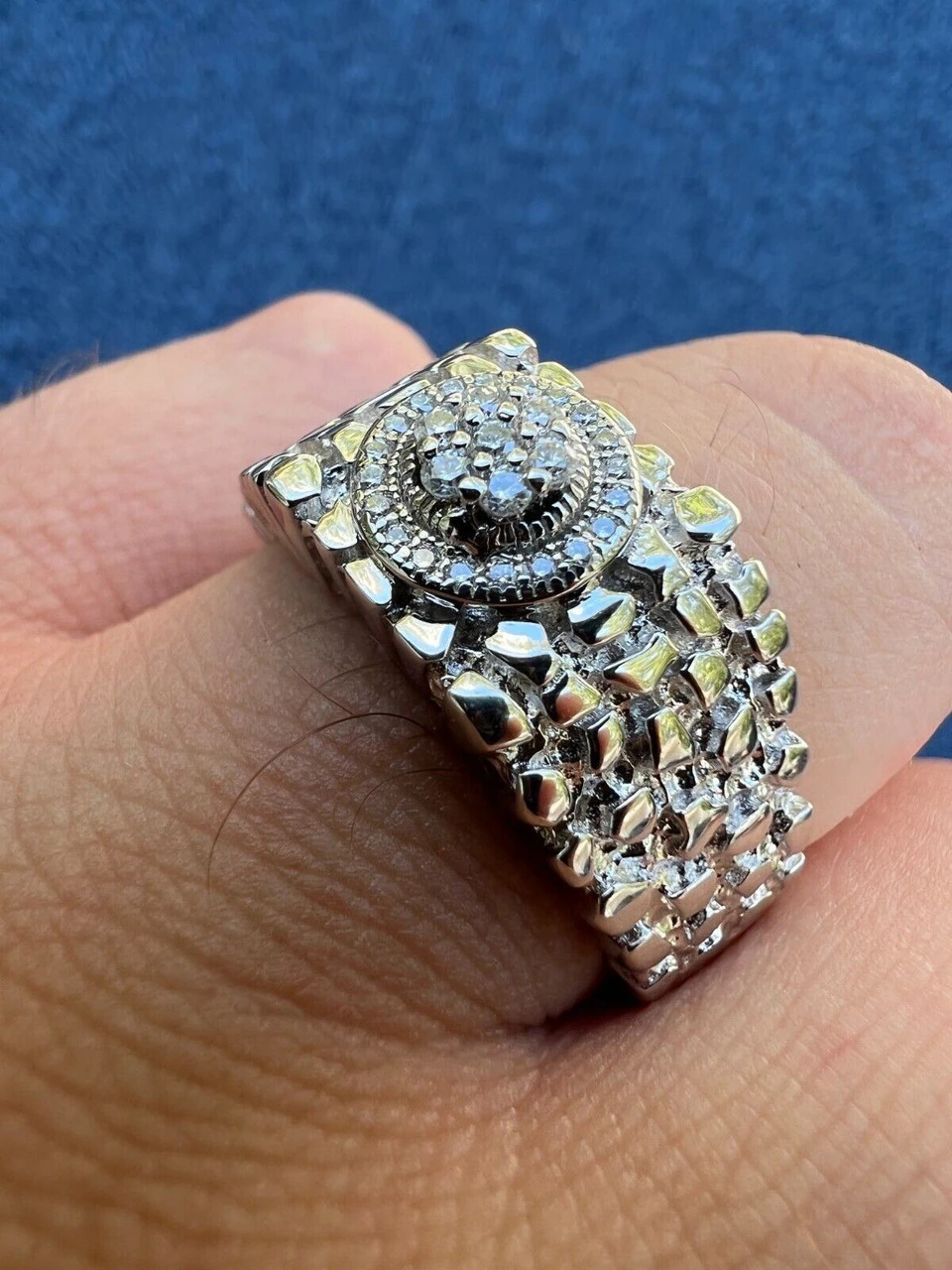 Solid Mens MOISSANITE Nugget Ring Real 925 Silver Iced Pinky Pass Diamond Test 7 Solid Mens MOISSANITE Nugget Ring Real 925 Silver Iced Pinky Pass Diamond Test - Image 5