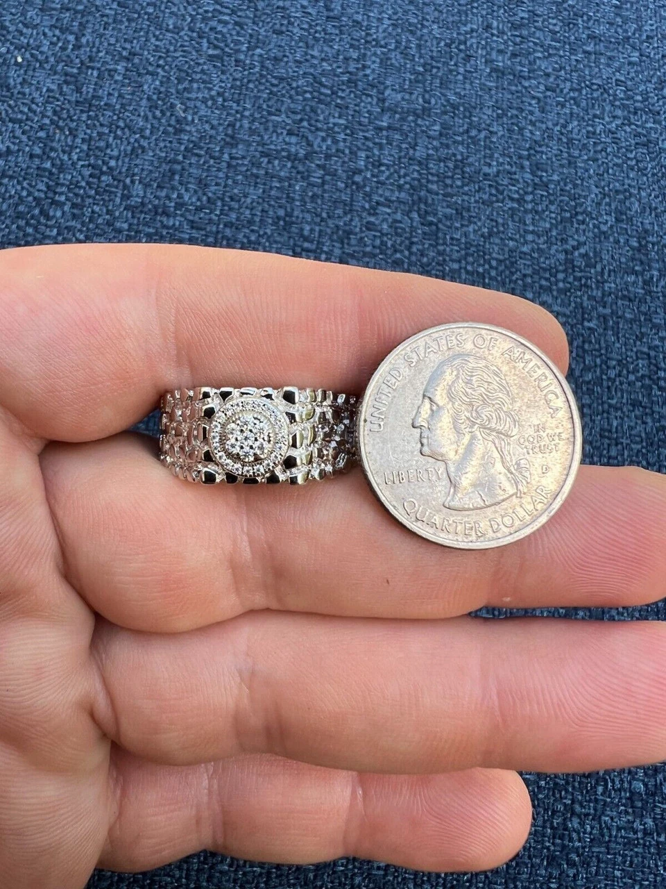 Solid Mens MOISSANITE Nugget Ring Real 925 Silver Iced Pinky Pass Diamond Test 13 Solid Mens MOISSANITE Nugget Ring Real 925 Silver Iced Pinky Pass Diamond Test - Image 11