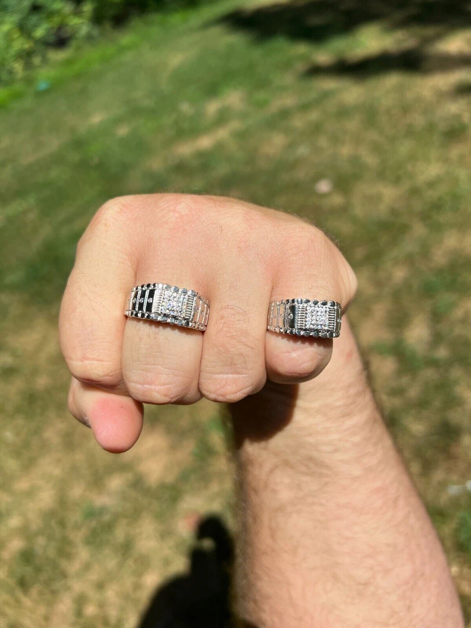 Solid Mens MOISSANITE Nugget Ring Real 925 Silver Iced Pinky Pass Diamond Tester 5 Solid Mens MOISSANITE Nugget Ring Real 925 Silver Iced Pinky Pass Diamond Tester - Image 3