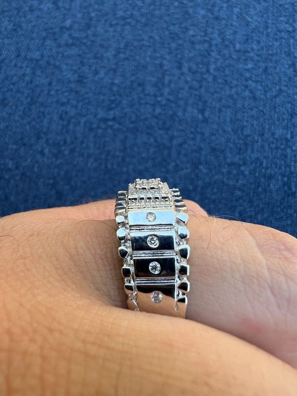 Solid Mens MOISSANITE Nugget Ring Real 925 Silver Iced Pinky Pass Diamond Tester 10 Solid Mens MOISSANITE Nugget Ring Real 925 Silver Iced Pinky Pass Diamond Tester - Image 8