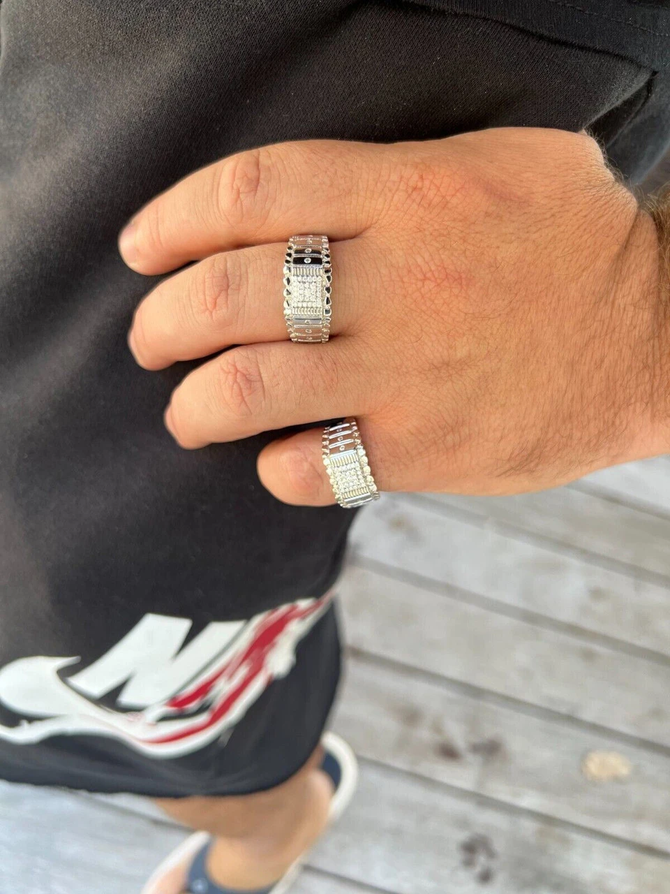 Solid Mens MOISSANITE Nugget Ring Real 925 Silver Iced Pinky Pass Diamond Tester 8 Solid Mens MOISSANITE Nugget Ring Real 925 Silver Iced Pinky Pass Diamond Tester - Image 6