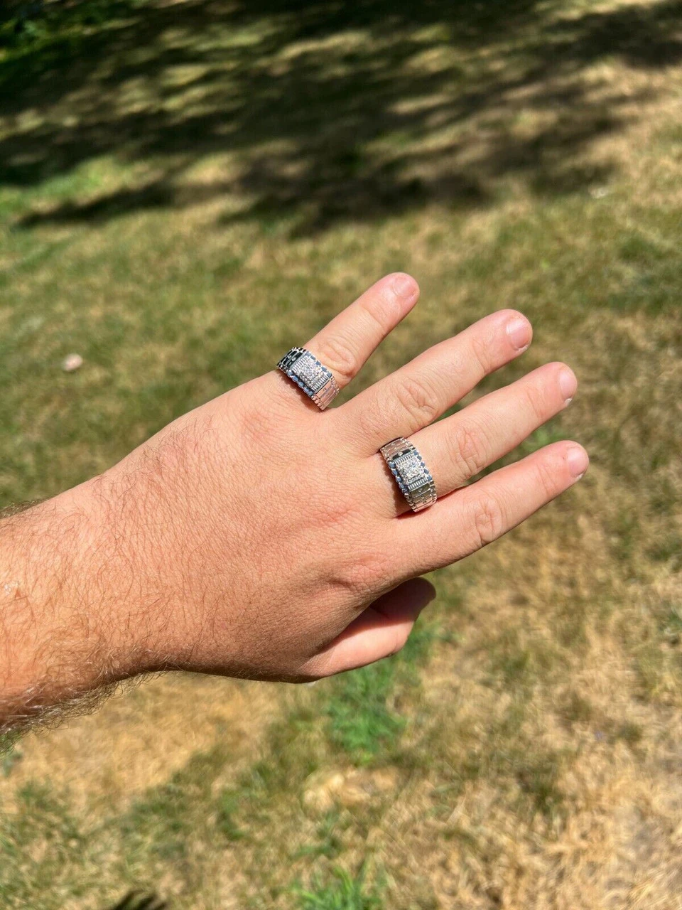 Solid Mens MOISSANITE Nugget Ring Real 925 Silver Iced Pinky Pass Diamond Tester 6 Solid Mens MOISSANITE Nugget Ring Real 925 Silver Iced Pinky Pass Diamond Tester - Image 4