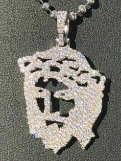 Solid Sterling Silver 925 Men's Unique Jesus Piece Pendant 1ct Lab Diamond Chain