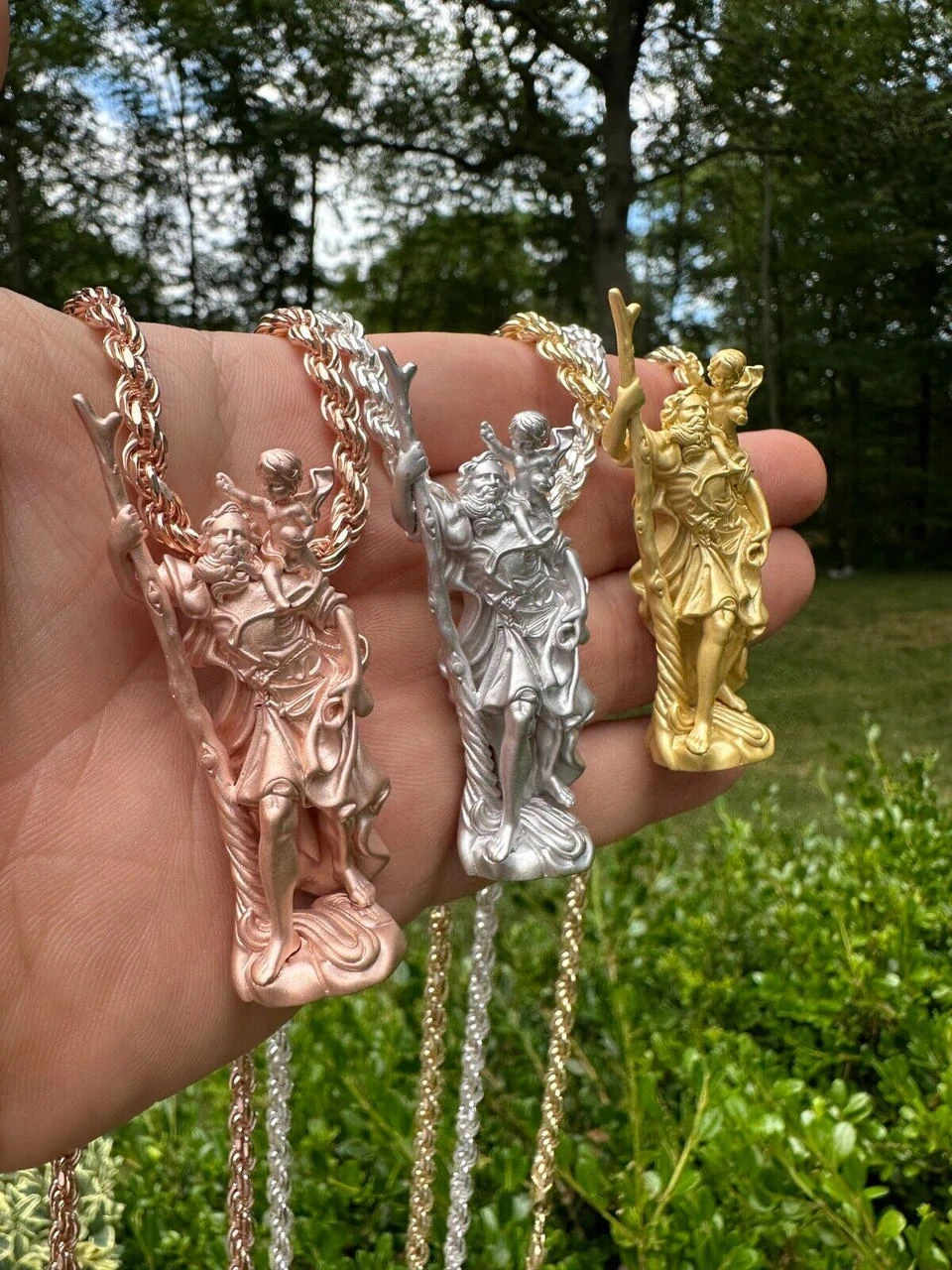St Christopher Real 925 Silver / 14k Yellow Rose Gold Heavy 3D Pendant Necklace 10 St Christopher Real 925 Silver / 14k Yellow Rose Gold Heavy 3D Pendant Necklace - Image 8