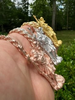 St Christopher Real 925 Silver / 14k Yellow Rose Gold Heavy 3D Pendant Necklace 32 St Christopher Real 925 Silver / 14k Yellow Rose Gold Heavy 3D Pendant Necklace -Harlem Bling Shop harlembling st christopher real 925 silver 14k yellow rose gold heavy 3d pendant necklace 24592.1688425137