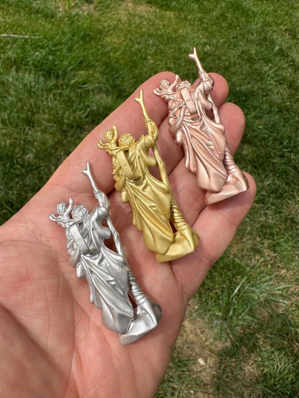 St Christopher Real 925 Silver / 14k Yellow Rose Gold Heavy 3D Pendant Necklace 9 St Christopher Real 925 Silver / 14k Yellow Rose Gold Heavy 3D Pendant Necklace - Image 7