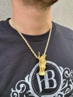 St Christopher Real 925 Silver / 14k Yellow Rose Gold Heavy 3D Pendant Necklace 40 St Christopher Real 925 Silver / 14k Yellow Rose Gold Heavy 3D Pendant Necklace -Harlem Bling Shop harlembling st christopher real 925 silver 14k yellow rose gold heavy 3d pendant necklace 43813.1688425157