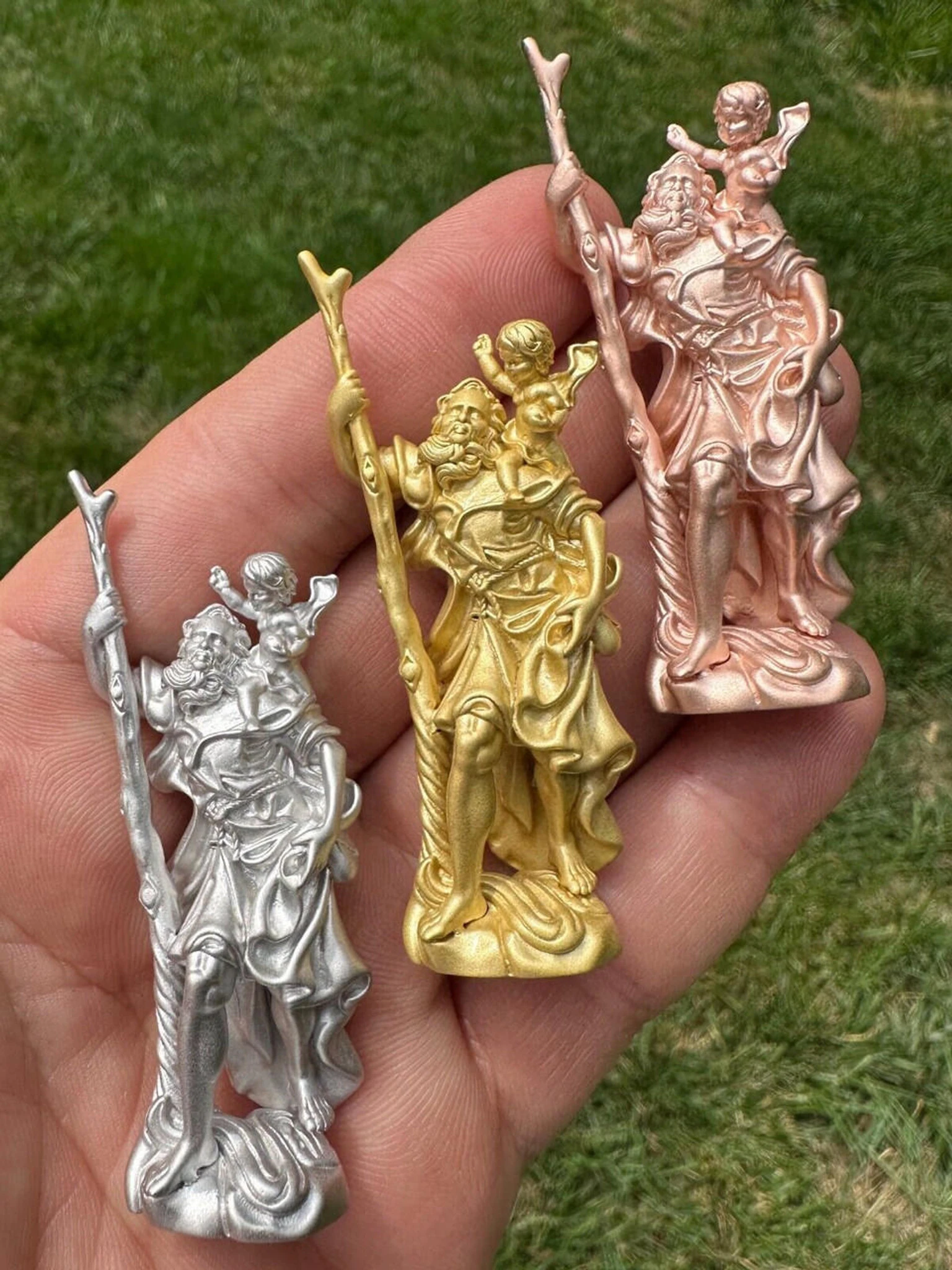 St Christopher Real 925 Silver / 14k Yellow Rose Gold Heavy 3D Pendant Necklace 3 St Christopher Real 925 Silver / 14k Yellow Rose Gold Heavy 3D Pendant Necklace