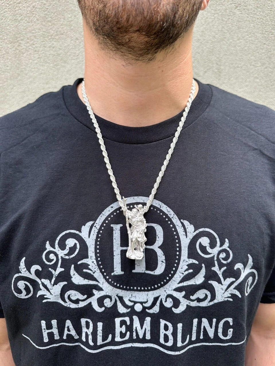 St Christopher Real 925 Silver / 14k Yellow Rose Gold Heavy 3D Pendant Necklace 4 St Christopher Real 925 Silver / 14k Yellow Rose Gold Heavy 3D Pendant Necklace - Image 2