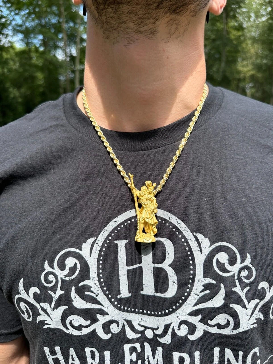 St Christopher Real 925 Silver / 14k Yellow Rose Gold Heavy 3D Pendant Necklace 5 St Christopher Real 925 Silver / 14k Yellow Rose Gold Heavy 3D Pendant Necklace - Image 3