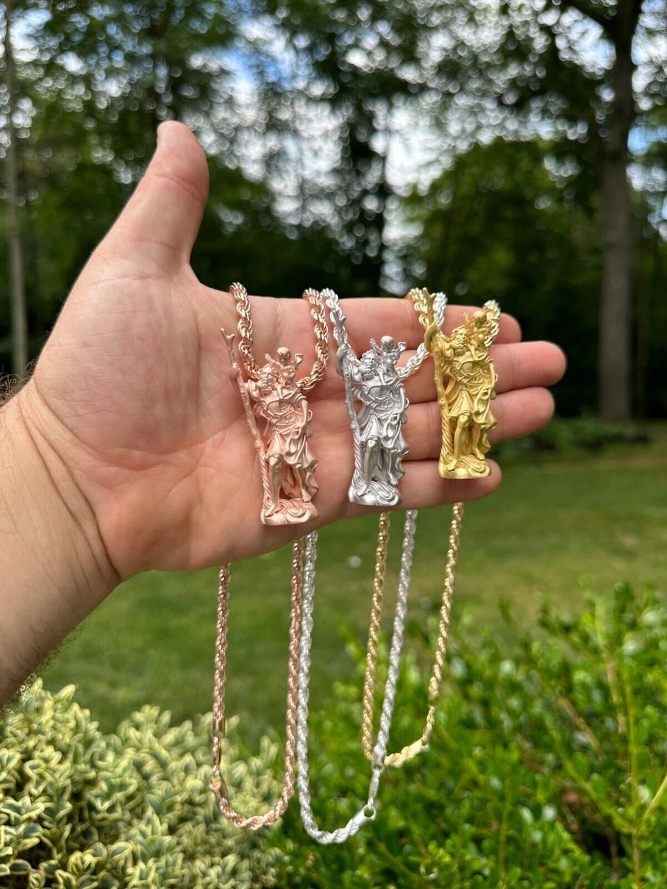 St Christopher Real 925 Silver / 14k Yellow Rose Gold Heavy 3D Pendant Necklace 15 St Christopher Real 925 Silver / 14k Yellow Rose Gold Heavy 3D Pendant Necklace - Image 13