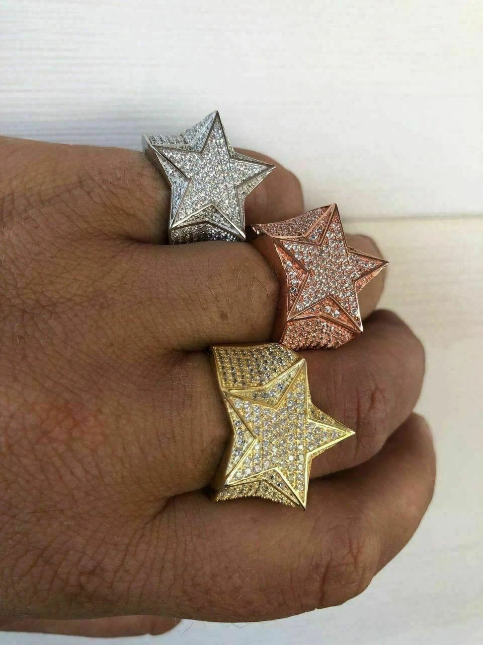 Star Ring Diamond Pinky Solid 925 Sterling Silver 14k Gold / Rose Gold Mens ICY 13 Star Ring Diamond Pinky Solid 925 Sterling Silver 14k Gold / Rose Gold Mens ICY - Image 11