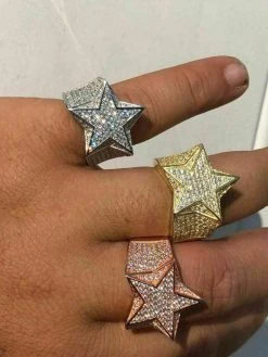 Star Ring Diamond Pinky Solid 925 Sterling Silver 14k Gold / Rose Gold Mens ICY 16 Star Ring Diamond Pinky Solid 925 Sterling Silver 14k Gold / Rose Gold Mens ICY -Harlem Bling Shop harlembling star ring diamond pinky solid 925 sterling silver 14k gold rose gold mens icy 40567.1664373149