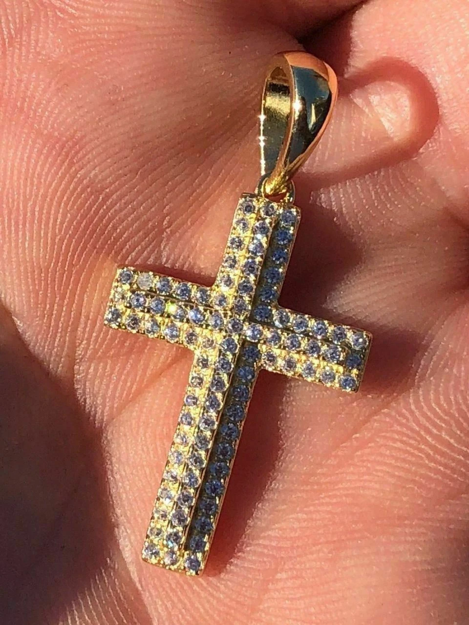 Sterling Silver 925 *14k Gold Plated* Men's Small Cross Pendant Man Diamonds 6 Sterling Silver 925 *14k Gold Plated* Men's Small Cross Pendant Man Diamonds - Image 4