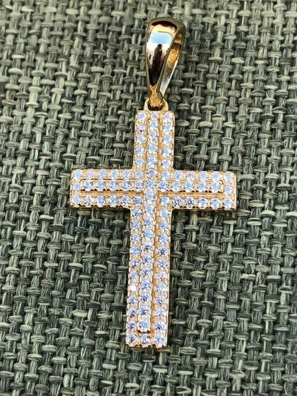 Sterling Silver 925 *14k Gold Plated* Men's Small Cross Pendant Man Diamonds 5 Sterling Silver 925 *14k Gold Plated* Men's Small Cross Pendant Man Diamonds - Image 3