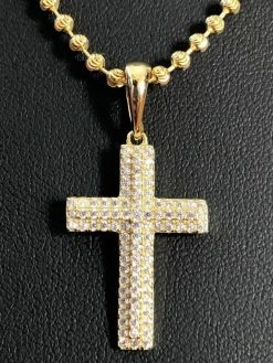 Sterling Silver 925 *14k Gold Plated* Men's Small Cross Pendant Man Diamonds