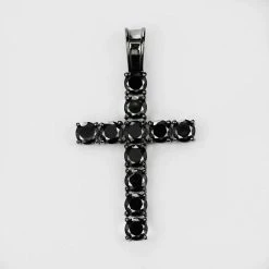 Tennis Chain W. Cross Solid Real 925 Sterling Silver 4mm Black Diamonds 1 Row -Harlem Bling Shop harlembling tennis chain w cross solid real 925 sterling silver 4mm black diamonds 1 row 15876.1664377562