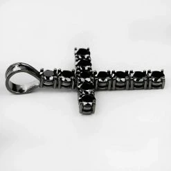 Tennis Chain W. Cross Solid Real 925 Sterling Silver 4mm Black Diamonds 1 Row -Harlem Bling Shop harlembling tennis chain w cross solid real 925 sterling silver 4mm black diamonds 1 row 21045.1664376805