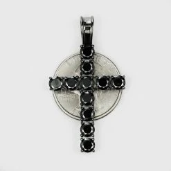 Tennis Chain W. Cross Solid Real 925 Sterling Silver 4mm Black Diamonds 1 Row -Harlem Bling Shop harlembling tennis chain w cross solid real 925 sterling silver 4mm black diamonds 1 row 69518.1664372440