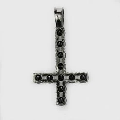 Tennis Chain W. Upside Down Cross Solid Real 925 Silver 4mm Black Diamonds 1 Row -Harlem Bling Shop harlembling tennis chain w upside down cross solid real 925 silver 4mm black diamonds 1 row 09242.1664381377
