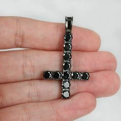 Tennis Chain W. Upside Down Cross Solid Real 925 Silver 4mm Black Diamonds 1 Row -Harlem Bling Shop harlembling tennis chain w upside down cross solid real 925 silver 4mm black diamonds 1 row 21144.1664374600
