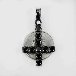 Tennis Chain W. Upside Down Cross Solid Real 925 Silver 4mm Black Diamonds 1 Row -Harlem Bling Shop harlembling tennis chain w upside down cross solid real 925 silver 4mm black diamonds 1 row 22301.1664389188