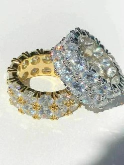 Tennis Ring 14k Gold & Solid 925 Silver Diamond Pinky Wedding Band Mens Womens