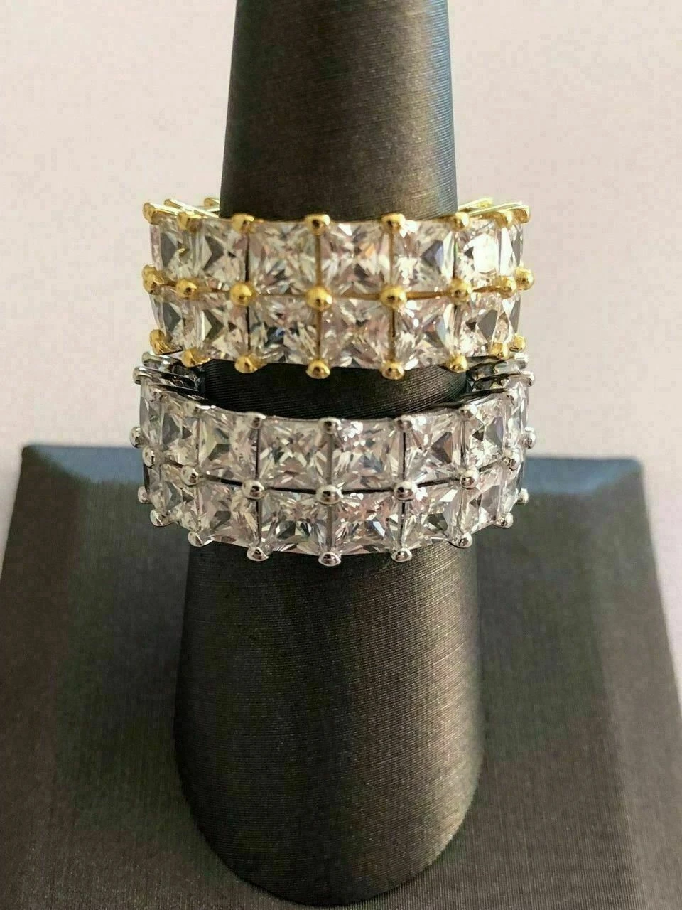 Tennis Ring 14k Gold & Solid 925 Silver Princess Cut Diamond Pinky Wedding Band 8 Tennis Ring 14k Gold & Solid 925 Silver Princess Cut Diamond Pinky Wedding Band - Image 6