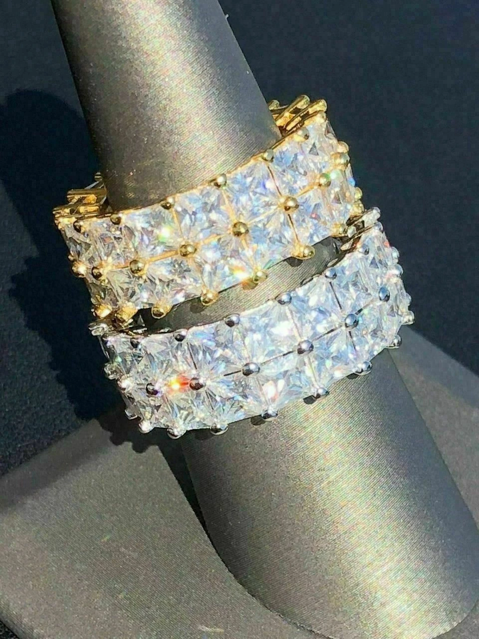 Tennis Ring 14k Gold & Solid 925 Silver Princess Cut Diamond Pinky Wedding Band 5 Tennis Ring 14k Gold & Solid 925 Silver Princess Cut Diamond Pinky Wedding Band - Image 3
