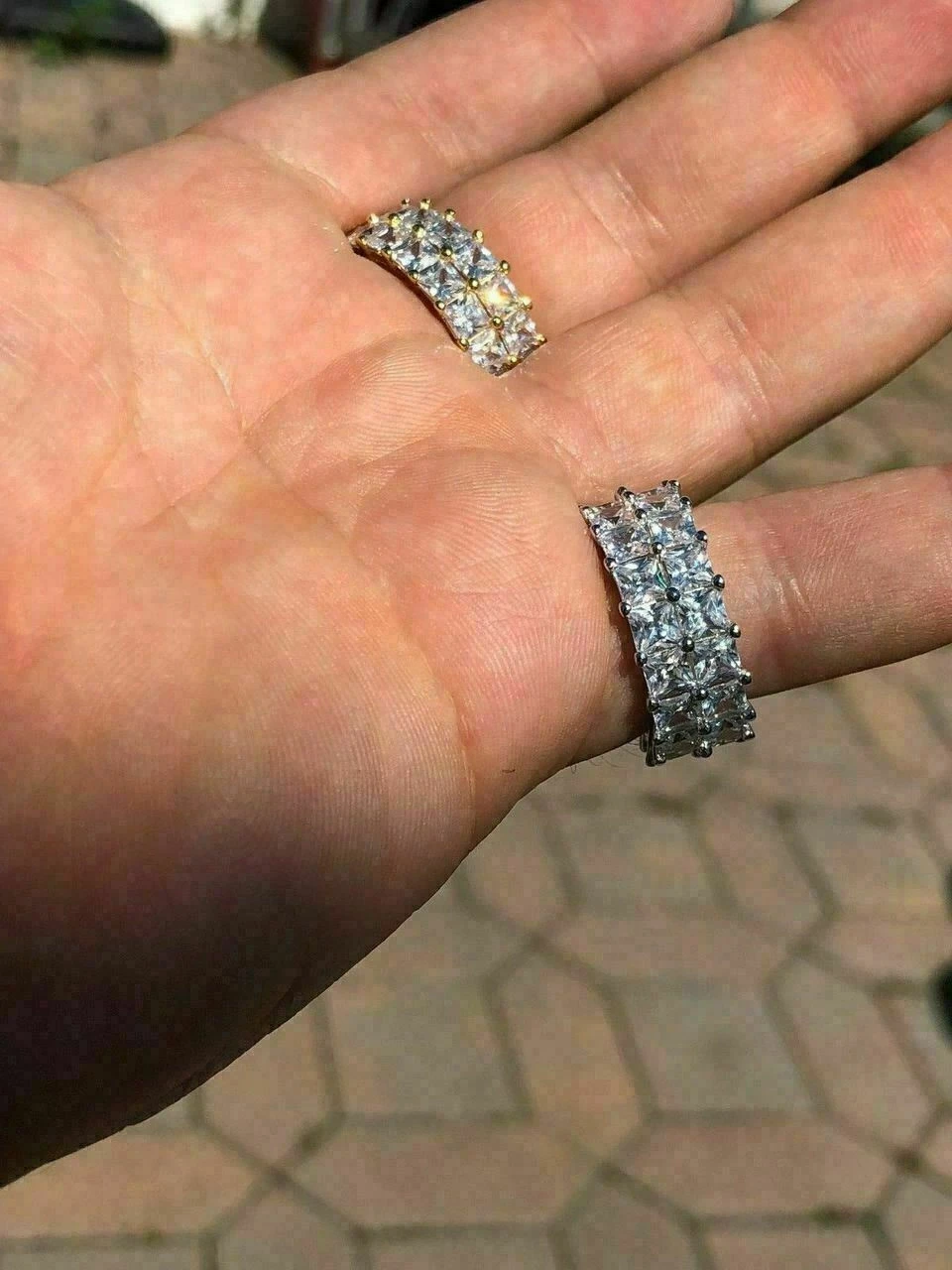 Tennis Ring 14k Gold & Solid 925 Silver Princess Cut Diamond Pinky Wedding Band 12 Tennis Ring 14k Gold & Solid 925 Silver Princess Cut Diamond Pinky Wedding Band - Image 10