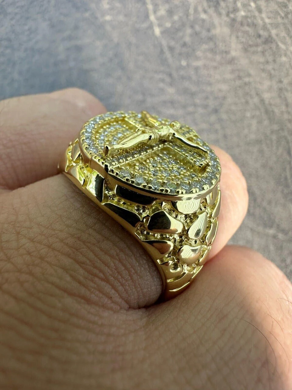 VVS Moissanite Nugget Ring Jesus On Cross Real 925 Silver 14K Gold Plated Iced 13 VVS Moissanite Nugget Ring Jesus On Cross Real 925 Silver 14K Gold Plated Iced - Image 11