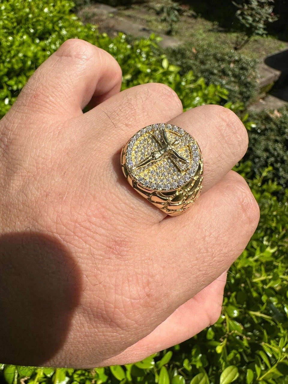 VVS Moissanite Nugget Ring Jesus On Cross Real 925 Silver 14K Gold Plated Iced 11 VVS Moissanite Nugget Ring Jesus On Cross Real 925 Silver 14K Gold Plated Iced - Image 9