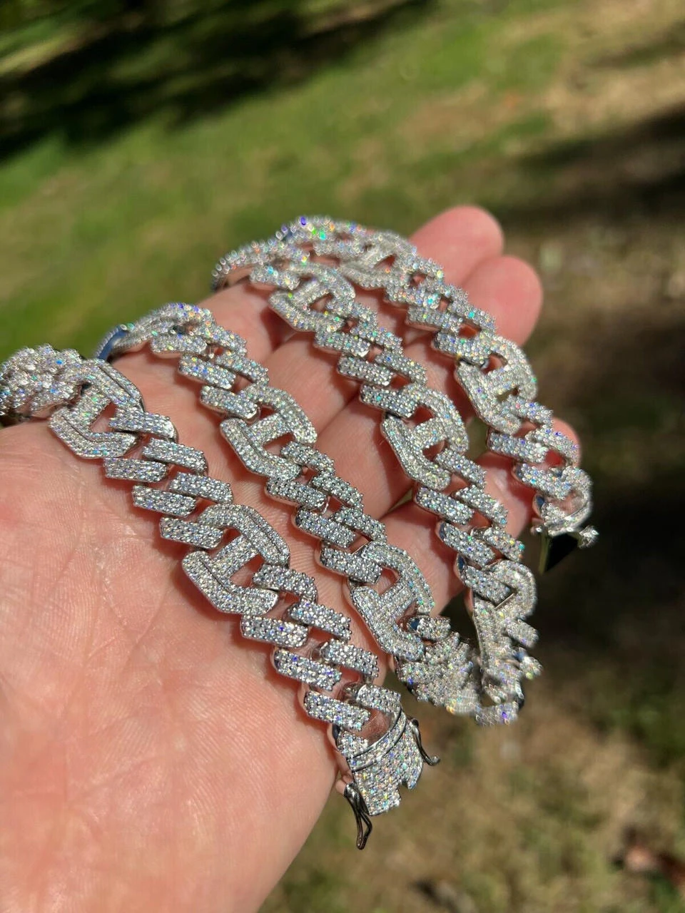 VVS MOISSANITE Solid 925 Silver Mens 15mm Figarucci Gucci Link Prong Cuban Chain 6 VVS MOISSANITE Solid 925 Silver Mens 15mm Figarucci Gucci Link Prong Cuban Chain - Image 4