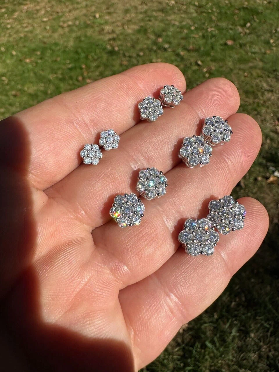 VVS Moissanite Studs Cluster Flower Set Earrings Real 925 Sterling Silver 6-11mm 11 VVS Moissanite Studs Cluster Flower Set Earrings Real 925 Sterling Silver 6-11mm - Image 9