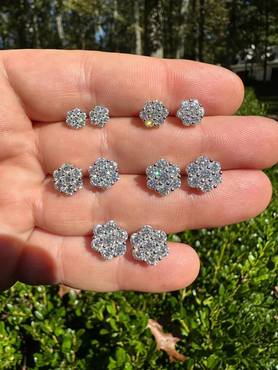 VVS Moissanite Studs Cluster Flower Set Earrings Real 925 Sterling Silver 6-11mm 18 VVS Moissanite Studs Cluster Flower Set Earrings Real 925 Sterling Silver 6-11mm - Image 16