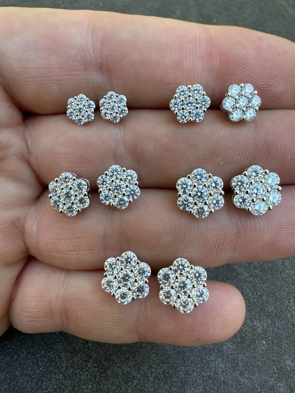 VVS Moissanite Studs Cluster Flower Set Earrings Real 925 Sterling Silver 6-11mm 4 VVS Moissanite Studs Cluster Flower Set Earrings Real 925 Sterling Silver 6-11mm - Image 2