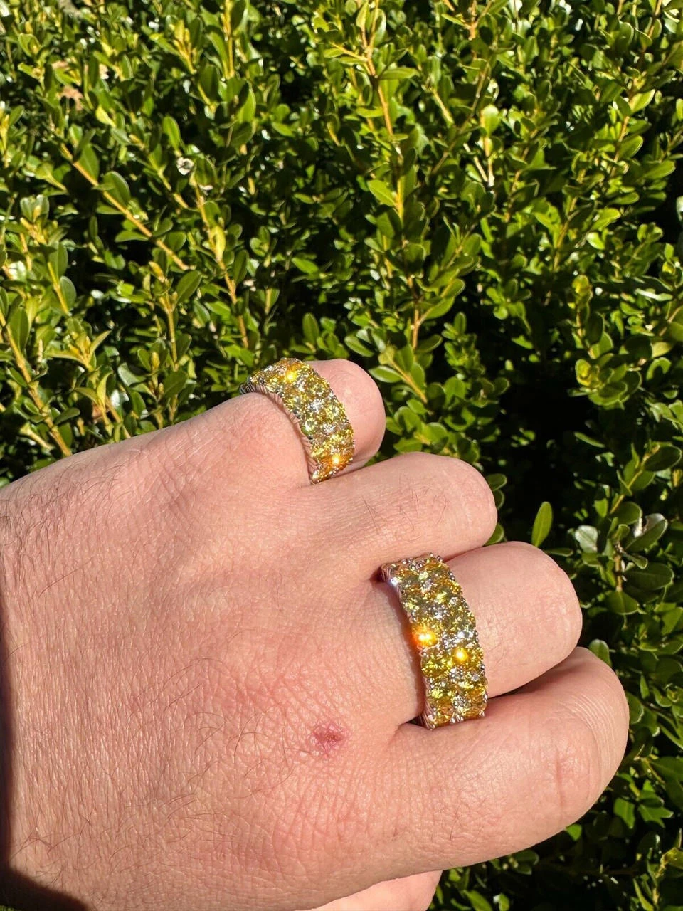 Yellow Canary Moissanite Ring Real 925 Silver Hip Hop Iced Tennis Band Big 10mm 5 Yellow Canary Moissanite Ring Real 925 Silver Hip Hop Iced Tennis Band Big 10mm - Image 3