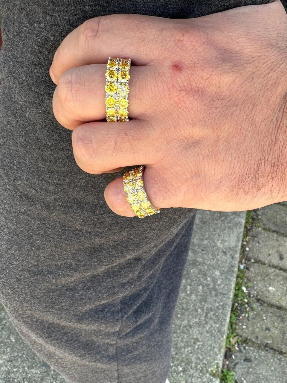 Yellow Canary Moissanite Ring Real 925 Silver Hip Hop Iced Tennis Band Big 10mm 14 Yellow Canary Moissanite Ring Real 925 Silver Hip Hop Iced Tennis Band Big 10mm - Image 12